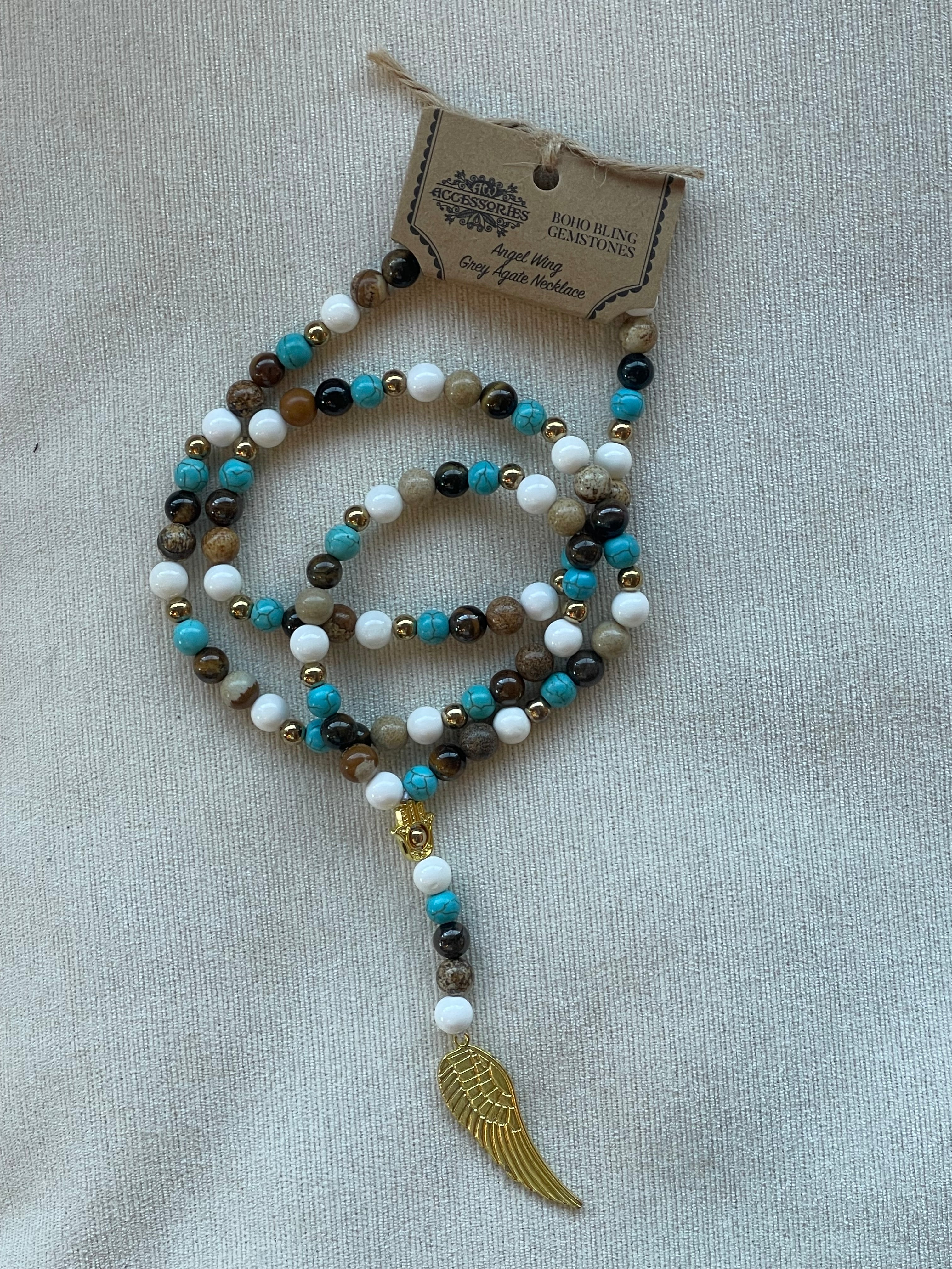 Angel wing/Multibead gemstone necklace