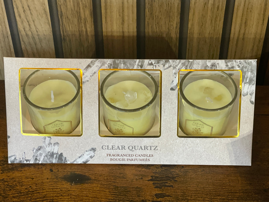 Clear Quartz gemstone Mini candles - trio