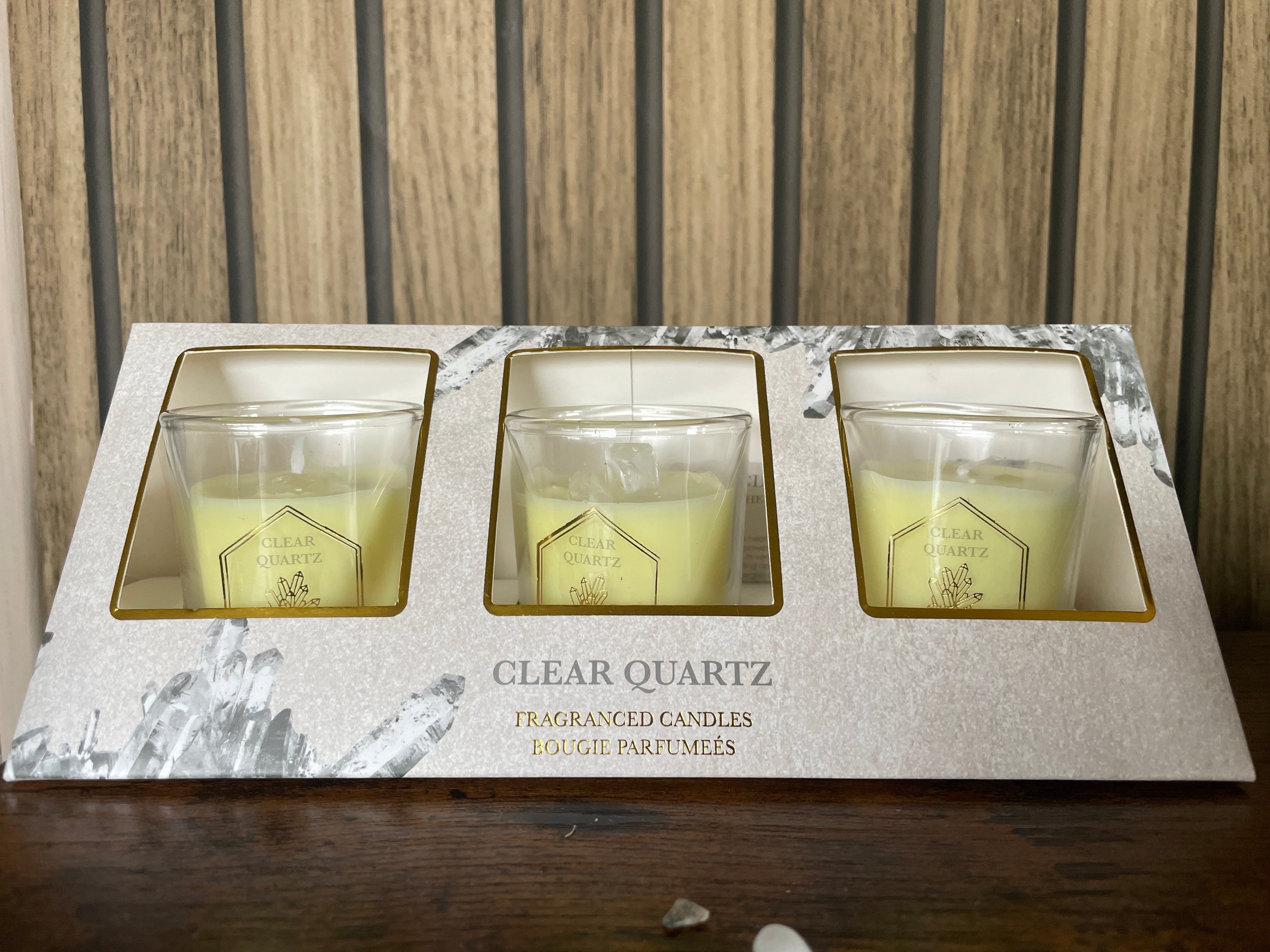 Clear Quartz gemstone Mini candles - trio